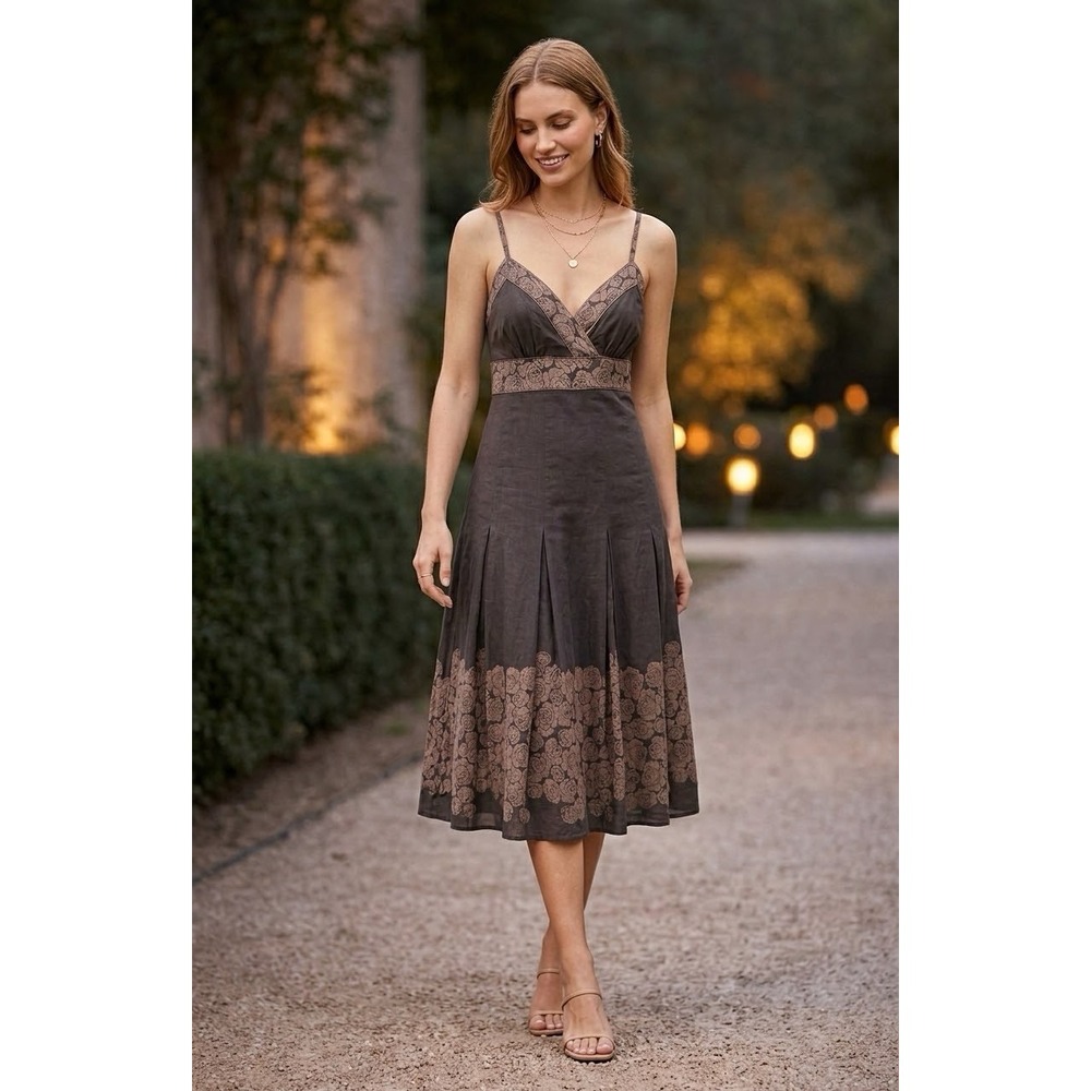 Ted Baker Silk Midi Dress Floral Romantic Empire Waist Wedding Guest Size 2